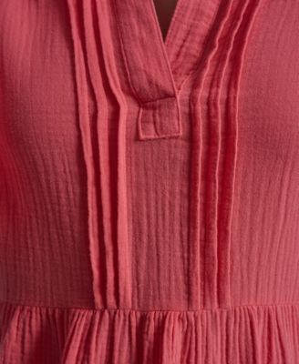 Women's Henley Pleated Tiered Dress