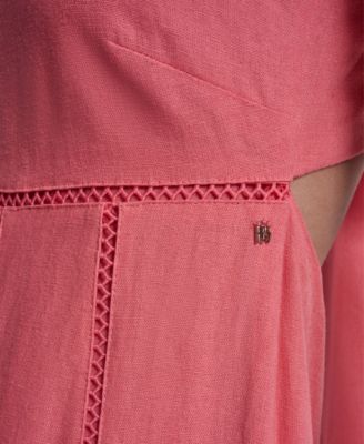 Women's Seamed Linen-Blend Tank Square Neck Dress