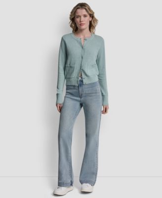 Women's Crewneck Front-Enamel Button Cardigan