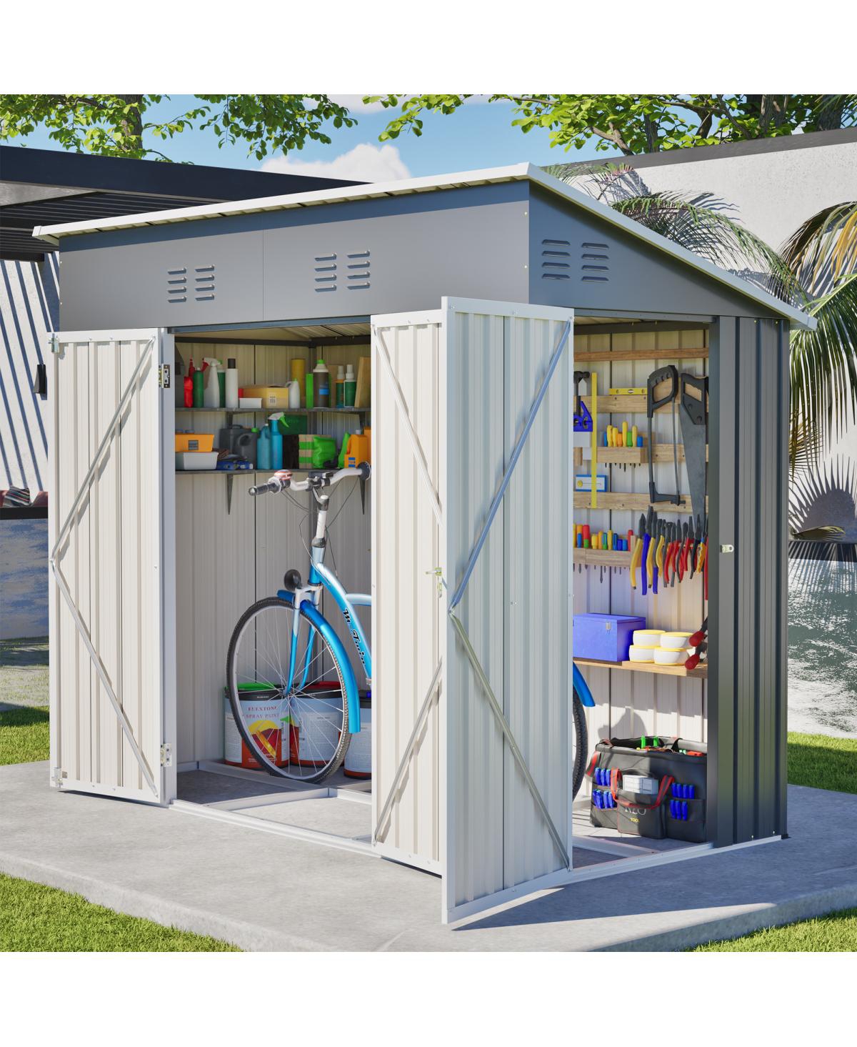 Streamdale Furniture 4x8 Slope-Roof Reinforced Storage Shed with Weatherproof Roof & Vents
