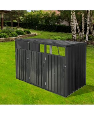 Metal Outdoor Garbage Bin Shed for 3 Trash Cans