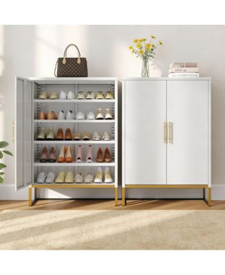 40" Tall 2-Door Metal 7-Tier Hidden Shoe Organizer Cabinet