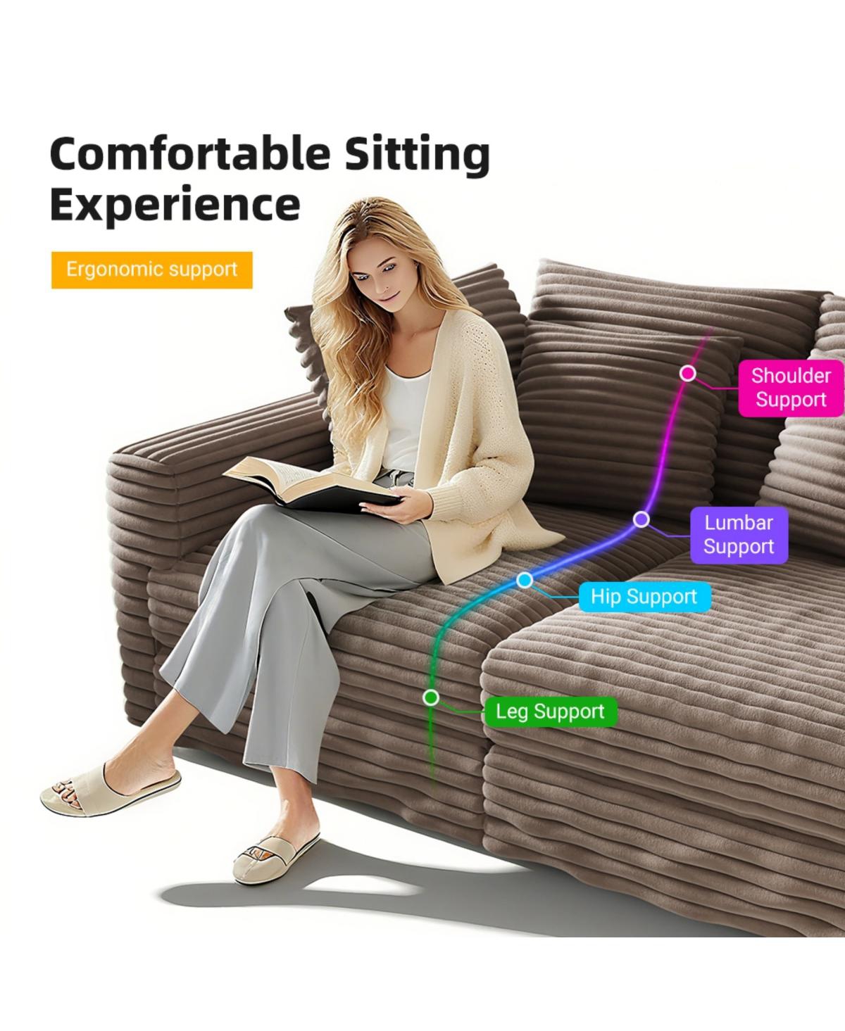 Streamdale Furniture Plush Corduroy 3-Seat Sofa with Movable Ottoman