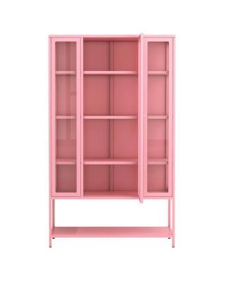 67.25" Iron Display Cabinet with Glass Door and LED Lights