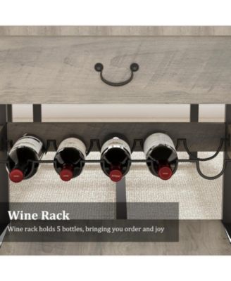 Dining Table Set for 4 Kitchen Dining Table Set with Upholstered Benches, Storage Drawers and Wine Rack