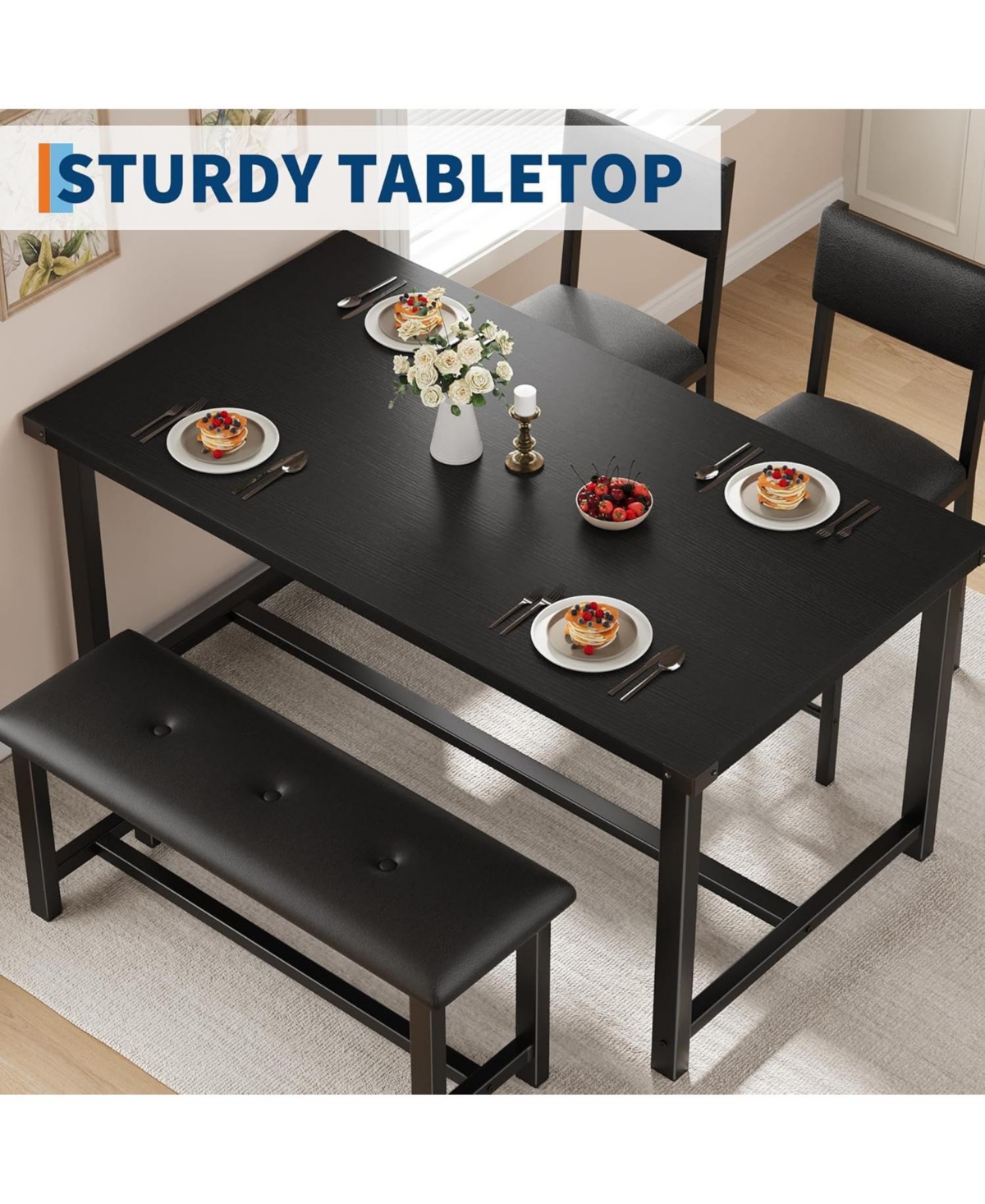 gaomon Dining Table Set for 4 Kitchen Table with 2 Upholstered Chairs and Bench Wood Kitchen Dining Room Set for Small Space Apartment Home Kitchen