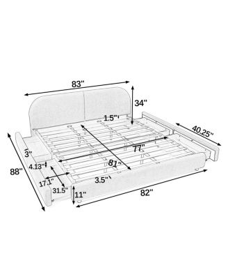 Streamdale King Size Upholstered Bed Frame with Curved Headboard & Drawer Storage