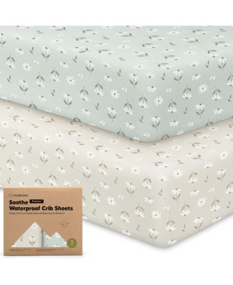 2pk Soothe Waterproof Fitted Crib Sheets for Girl, Boy, 100% Soft Cotton Crib Mattress Protector Sheet