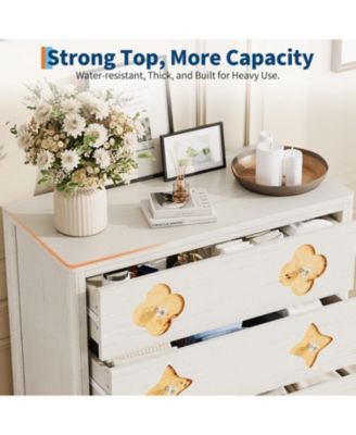 5 Drawer Tall Dresser for Bedroom, 45'' Boho Chest of Drawers, Wooden Chest with Clothes Storage Cabinet, Decorative Drawer Front Organizer