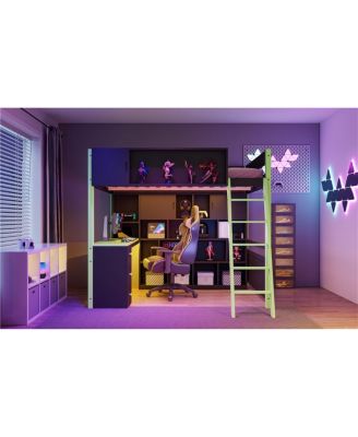  Full Size Wood Loft Bed with Desk, Ample Storage Space