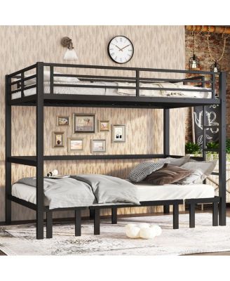 Twin XL over Twin XL pull-out Metal Bunk Bed with safety rails