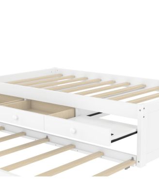 Twin Platform Bed with Trundle and 2 Drawers, Solid Wood