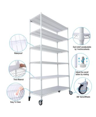 6-Tier Metal Wire Shelving Unit, Heavy Duty Adjustable Storage Rack with Wheels, Shelf Liners, 6000lbs Capacity for Commercial Grade