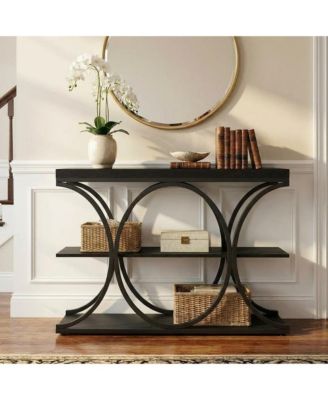 39 Narrow Console Tables for Entryway, Industrial 3-Tier Sofa Table with Round Metal Base and Storage Shelves for Living Room, Hallway, Foyer