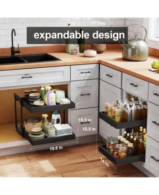 Adjustable Width & Height Cabinet Organizer with Smooth Sliding Drawers