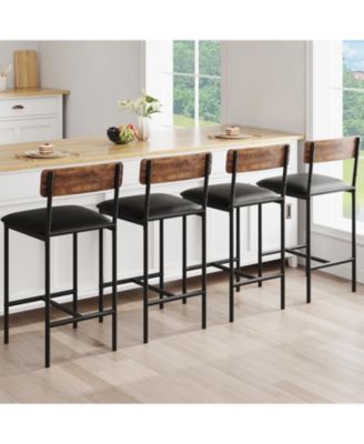 Bar Stools Set of 4 Kitchen Bar Stools with Footrest PU Upholstered Counter Height Barstools Bar Chairs with Back for Kitchen Easy Assembly.