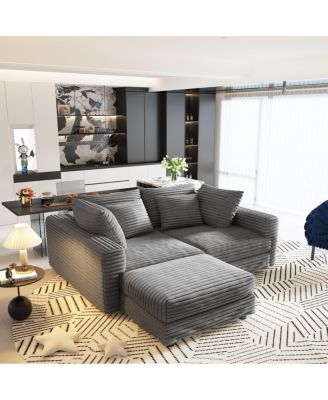 Plush Corduroy 4-Seat Sofa, Modern Comfy Upholstered Cloud Couch with Ottoman