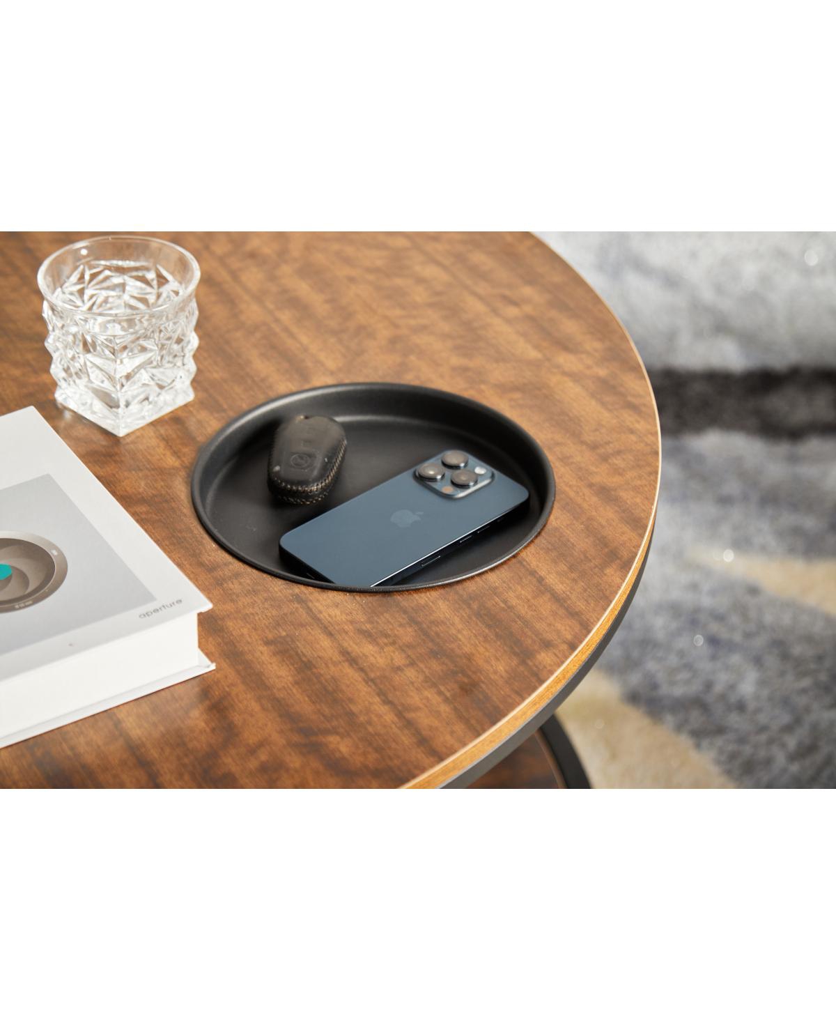 Streamdale Furniture Round antique wood coffee table, 34.64-inch, 2-tier storage, modern design.