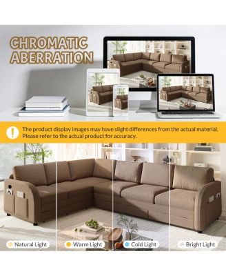 Oversize L-Shaped Sofa Couch with Pull-Out Bed & USB Port