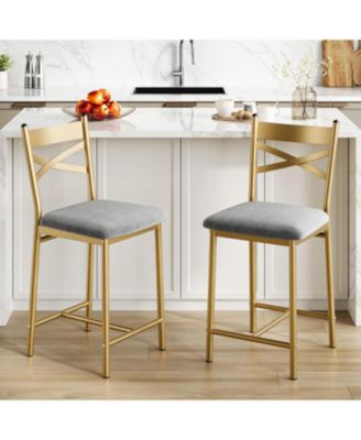 Bar Stools Set of 2 Kitchen Barstools with Footrest and Back PU Leather Counter Height Bar Stools with Footrest Bar Charis