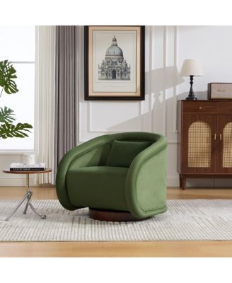 Velvet Swivel Accent Chair, 360-Degree Comfy Pumpkin-Shaped Chair
