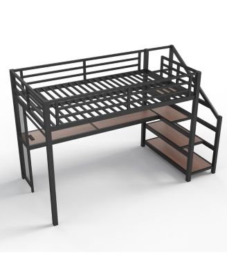 Twin XL Loft Bed with Desk, Storage Stairs, LED Lights & USB Ports