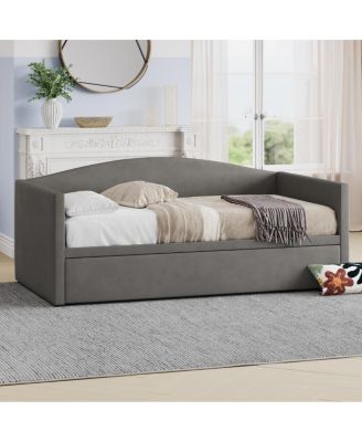 Twin Size Upholstered Velvet Daybed with Pop-Up Trundle