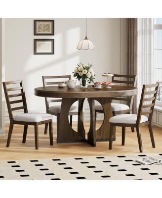 5-Piece Extendable Dining Set with 16" Leaf and Geometric Design