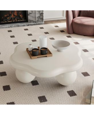 35" Cream Cloud Shaped Coffee Table, Modern Minimalist Living Room Table