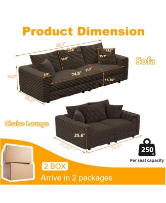 82.7" Plush Corduroy 3-Seat Sofa with Movable Ottoman