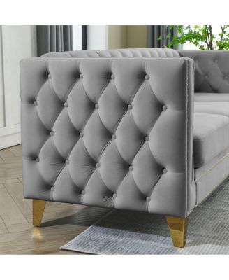 Velvet L-Shaped Sectional Couch, 5-Seater Corner Sofa with 3 Cushions