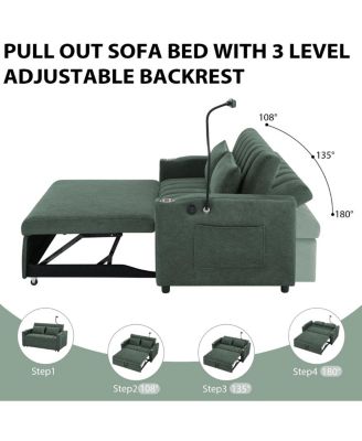  55.9" Convertible Sofa Bed Loveseat with 3 USB Ports & Side Pockets