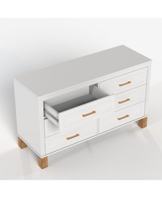 6 Drawer Wooden Double Dresser with Modern Metal Handles