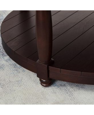 Large Round Tufted Linen Ottoman Coffee Table with Wood Shelf