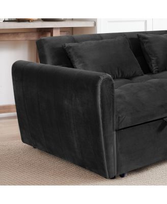 65-inch 3-in-1 foldable velvet sofa bed with adjustable back and pillows