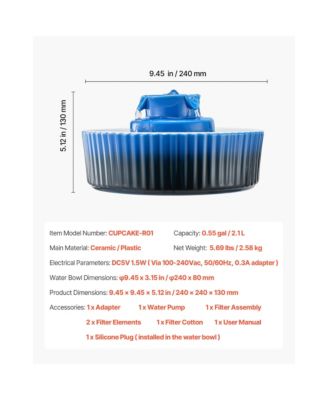 Cute Cupcake Ceramic Pet Fountain Cat Bowls , 2.1L/71oz Cat & Dog Water Dispenser with Quiet Pump