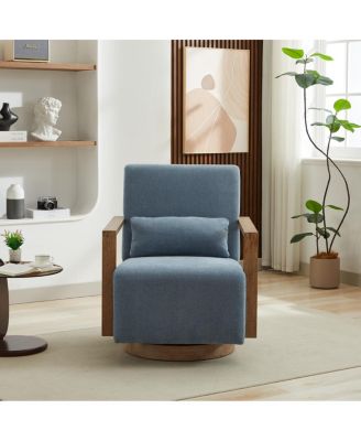 29.72"W Swivel Upholstered Accent Chair with Solid Wood Armrests