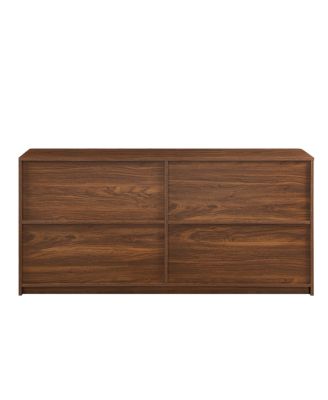 59-inch Modern Wavy Sideboard, Curved Contour 4-Door Storage Cabinet, Walnut
