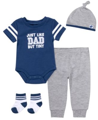 Baby Boys' Just Like Dad But Tiny Lettering Bodysuit, Pants, Socks and Hat, 4-Piece Set
