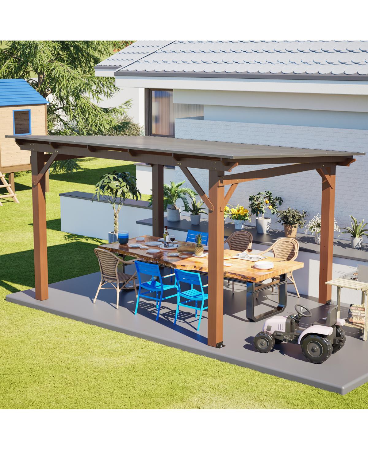 Streamdale Furniture 13x10ft Wooden Garden Gazebo with Metal Roof Outdoor Patio Shade Structure