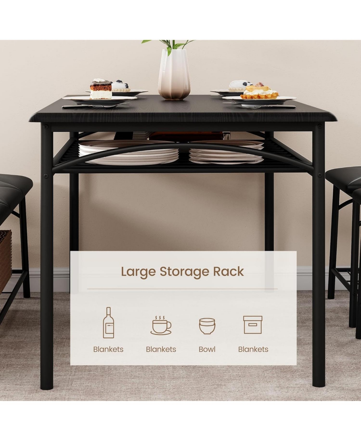 gaomon 5-Piece Dining Table Set for 4-5 People 43 Inch Extendable Kitchen Table Set with 1 Benche and 2 Square Stools Dining Room Table