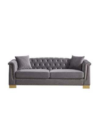 Classic Modern 84-inch Chesterfield Velvet Sofa with Rolled Arms.