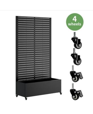 Metal Planter Box with Trellis, 73"x35"x16 Raised Garden Bed with Wheels