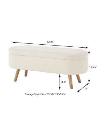 Luxury Oval Boucle Storage Ottoman Bench with Wood Legs