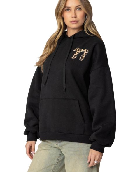 Женское худи Edikted Leopard 77 Oversized, цвет: Чёрный