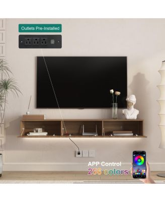  Floating TV Stand with 16 Color LEDs, Modern 65" Entertainment Center