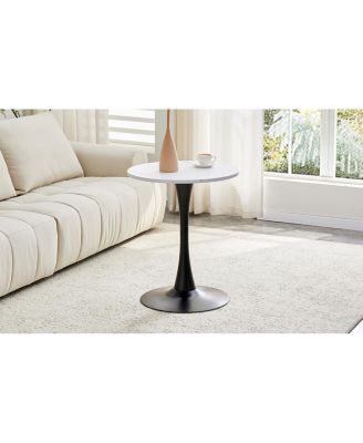 Round Dining Table, 23.6" Tulip Bistro Table with Metal Pedestal