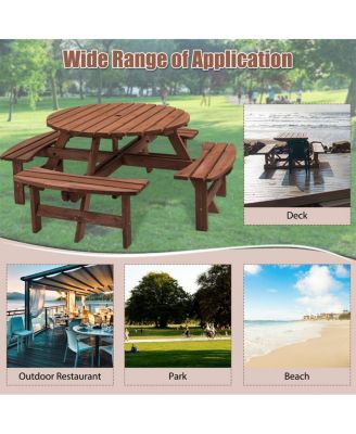 8 Person Wooden Picnic Table w/ 4 Benches, 2220lb Capacity