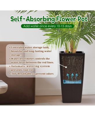  Pack of 2 Square Planter 22-Inch Faux Rattan Flower Pot with Auto Watering