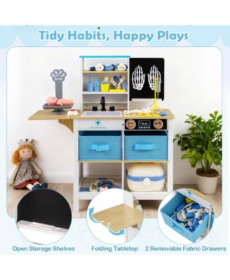 Wooden Doctor Office Playset Medical Center Toy with Blackboard